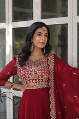 Elegant Sequins Work Maroon Color Gown With Dupatta