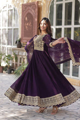 Preferable Zari Sequins Work Purple Color Gown