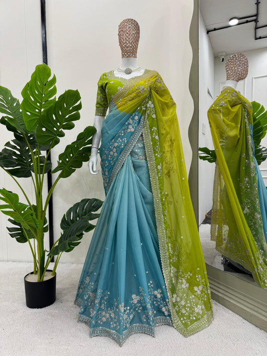 Wonderful Tibby Silk Sky Blue Color Designer Saree