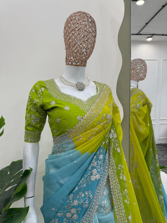 Wonderful Tibby Silk Sky Blue Color Designer Saree