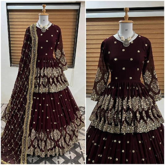 Traditional wear Sequence Work Maroon Color Top With Lehenga