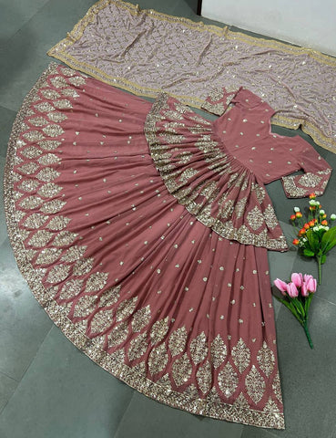 Traditional wear Sequence Work Pink Color Top With Lehenga