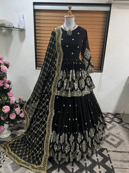 Traditional wear Sequence Work Black Color Top With Lehenga