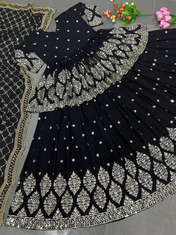 Traditional wear Sequence Work Black Color Top With Lehenga