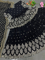 Traditional wear Sequence Work Black Color Top With Lehenga