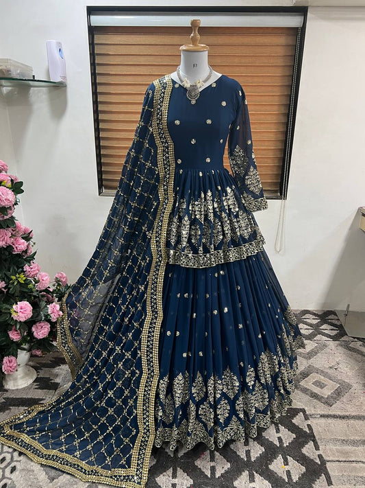 Traditional wear Sequence Work Blue Color Top With Lehenga