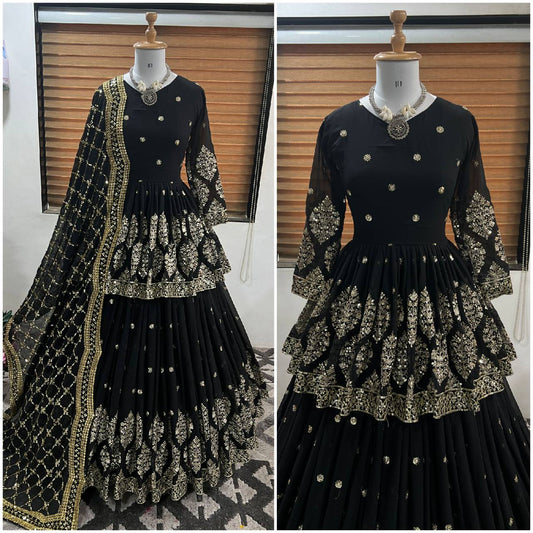 Traditional wear Sequence Work Black Color Top With Lehenga