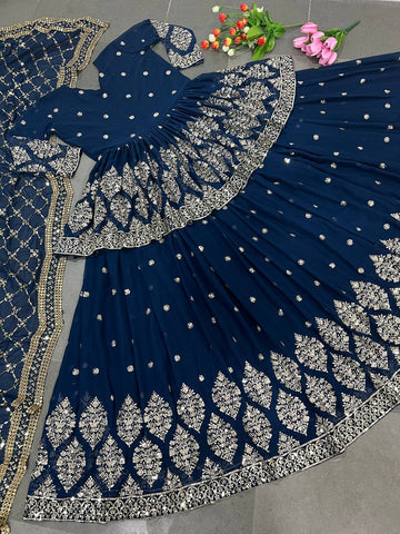 Traditional wear Sequence Work Blue Color Top With Lehenga