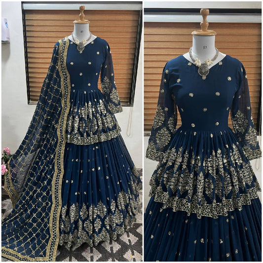 Traditional wear Sequence Work Blue Color Top With Lehenga