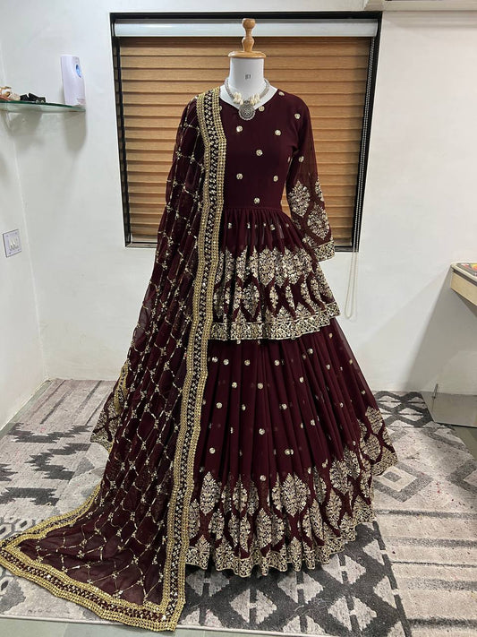Traditional wear Sequence Work Maroon Color Top With Lehenga