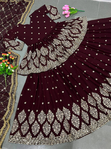 Traditional wear Sequence Work Maroon Color Top With Lehenga