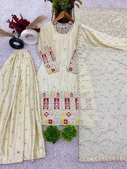 Wonderful Of White Color Heavy Embroidery Top Lehenga With Dupatta Set