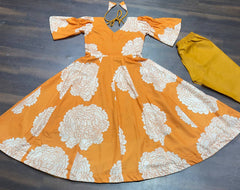 Fantastic Digital Print Work Orange Color Gown