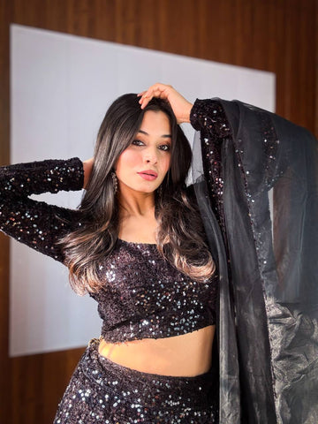 Party Wear Black Color Heavy Sequence Work Lehenga Choli