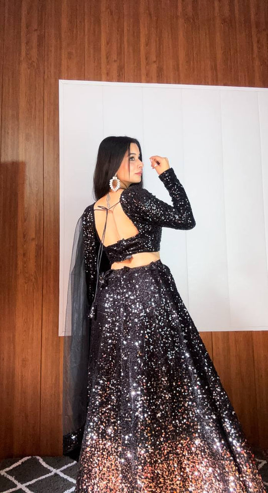 Party Wear Black Color Heavy Sequence Work Lehenga Choli