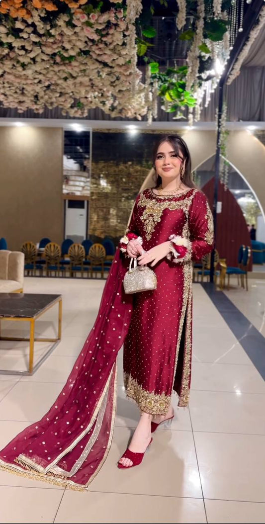 Unique Sequence Work Maroon Color Salwar Suit