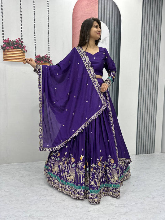 Occasion Wear Chinon Sequence Work Blue Color Lehenga Choli