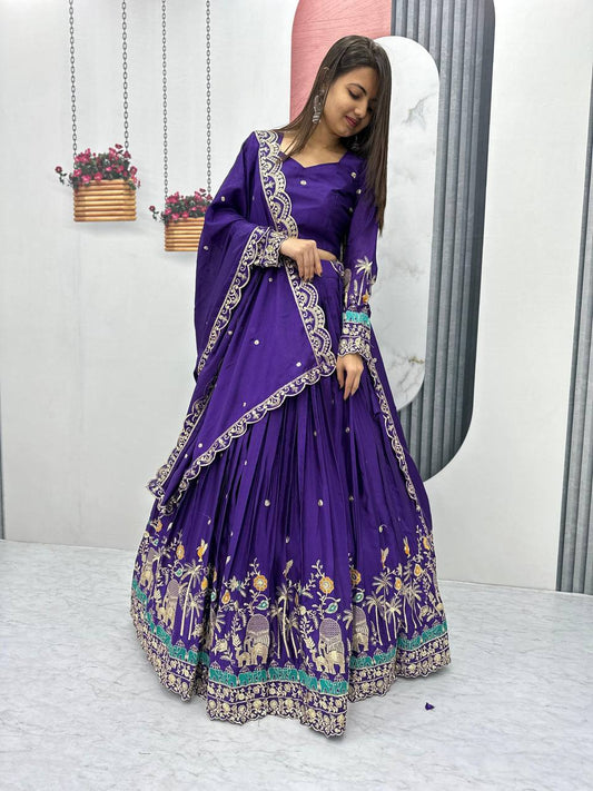 Occasion Wear Chinon Sequence Work Blue Color Lehenga Choli