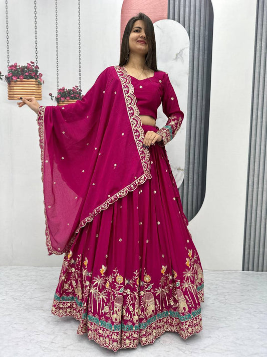 Occasion Wear Chinon Sequence Work Pink Color Lehenga Choli