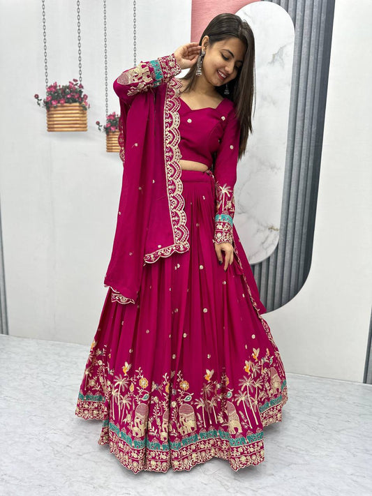 Occasion Wear Chinon Sequence Work Pink Color Lehenga Choli