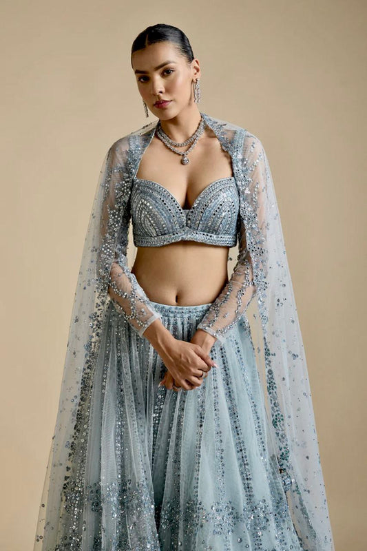 Wedding & Party Wear Sequins Work Sky Blue Color Designer Lehenga Choli
