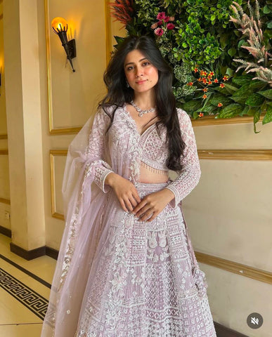 Designer Resham Thread Sequins Work Pink Color Lehenga Choli