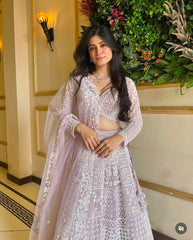 Designer Resham Thread Sequins Work Pink Color Lehenga Choli