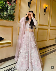 Designer Resham Thread Sequins Work Pink Color Lehenga Choli