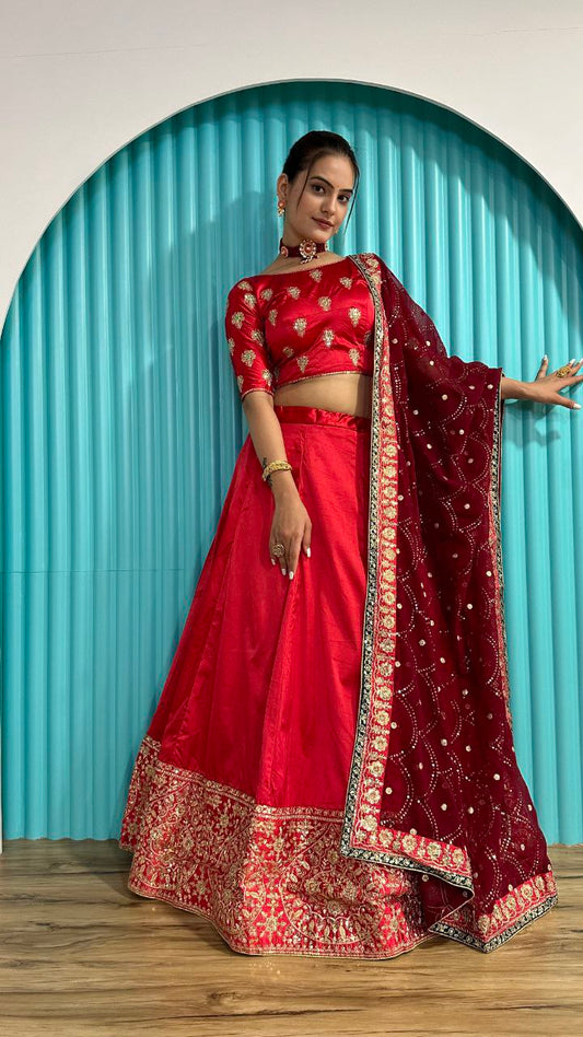 Marriage Special Red Color Zari And Sequins Work Lehenga Choli