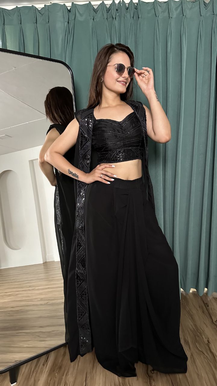 Outstanding Sequence With Dori Work Palazzo Top With Shrug