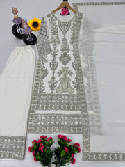 Unique Embroidery Work White Color Sharara Suit