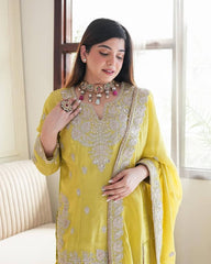 Traditional wear Lemon Color Embroidery Top Gharara With Dupatta Set