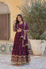 Occasion Wear Georgette Wine Color Sequence Work Gown