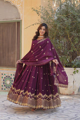 Occasion Wear Georgette Wine Color Sequence Work Gown