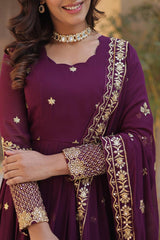 Occasion Wear Georgette Wine Color Sequence Work Gown