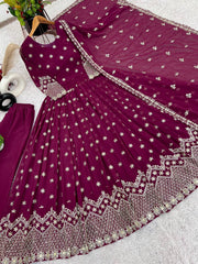 Occasion Wear Georgette Wine Color Sequence Work Gown