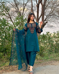 Stylish Sequence Embroidery Navy Blue Color Salwar Suit