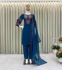 Stylish Sequence Embroidery Navy Blue Color Salwar Suit