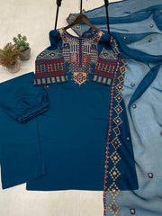 Stylish Sequence Embroidery Navy Blue Color Salwar Suit
