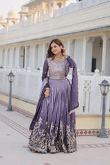 Superhit Embroidery Sequence Work Purple Color Lehenga Choli