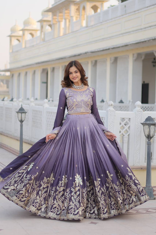Superhit Embroidery Sequence Work Purple Color Lehenga Choli