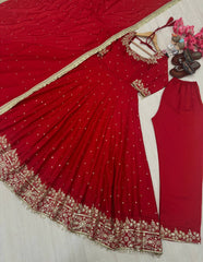 Elegant Vichitra Silk Pink Color Anarkali Gown