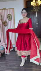 Elegant Vichitra Silk Pink Color Anarkali Gown