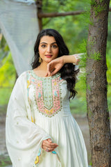 Beautiful Sequence Work Chinon Silk White Color Gown