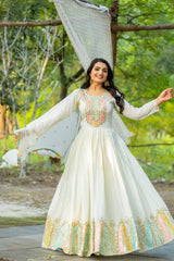 Beautiful Sequence Work Chinon Silk White Color Gown