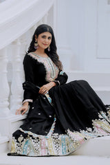 Beautiful Sequence Work Chinon Silk Black Color Gown