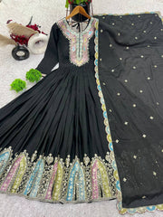 Beautiful Sequence Work Chinon Silk Black Color Gown