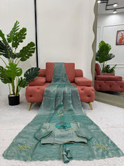 Awesome Fandy Silk Teal Blue Color Designer Saree
