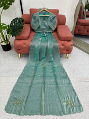Awesome Fandy Silk Teal Blue Color Designer Saree
