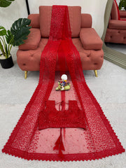Wedding & Party Wear Soft Net Red Color Saree